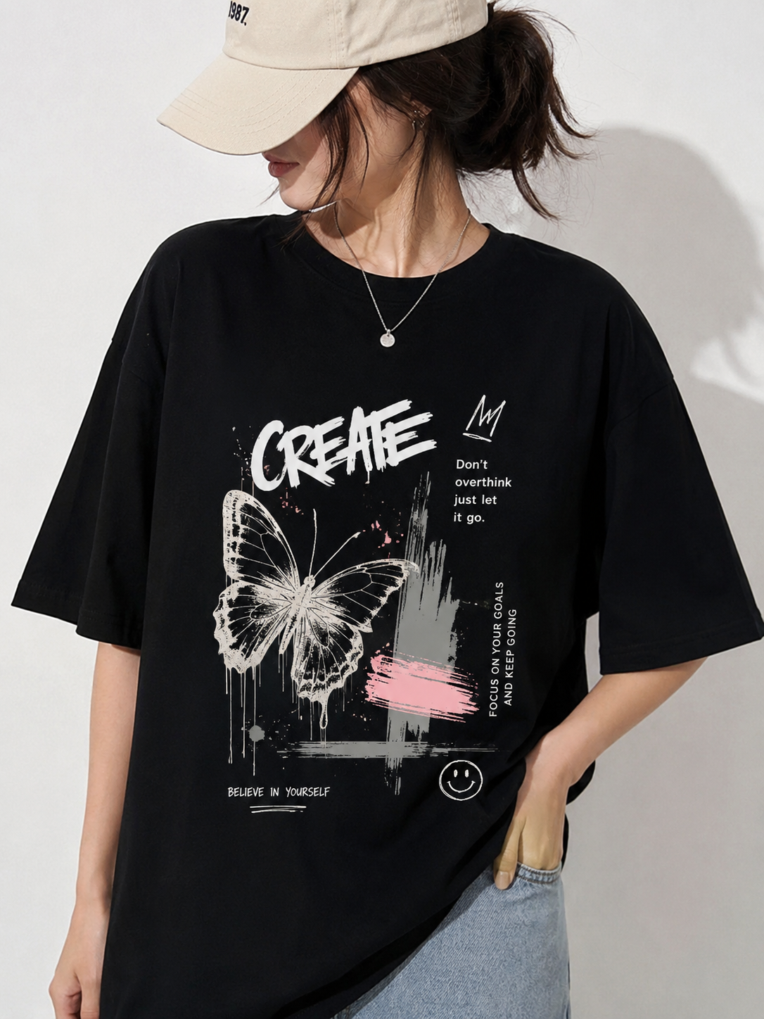 women’s oversized black graphic T-shirt