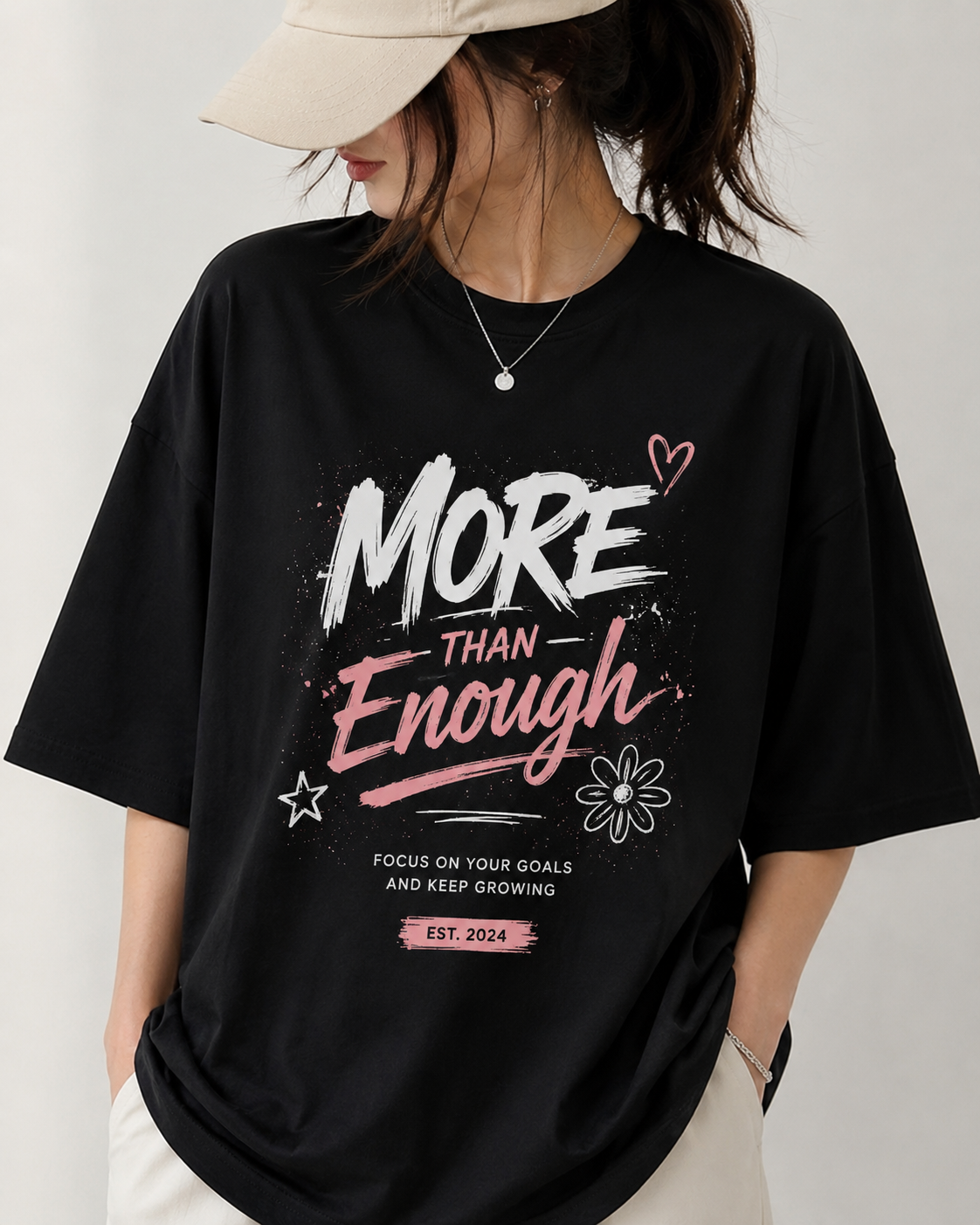 trendy women’s oversized graphic T-shirt.